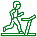 A green sign with an image of a person running on a treadmill.